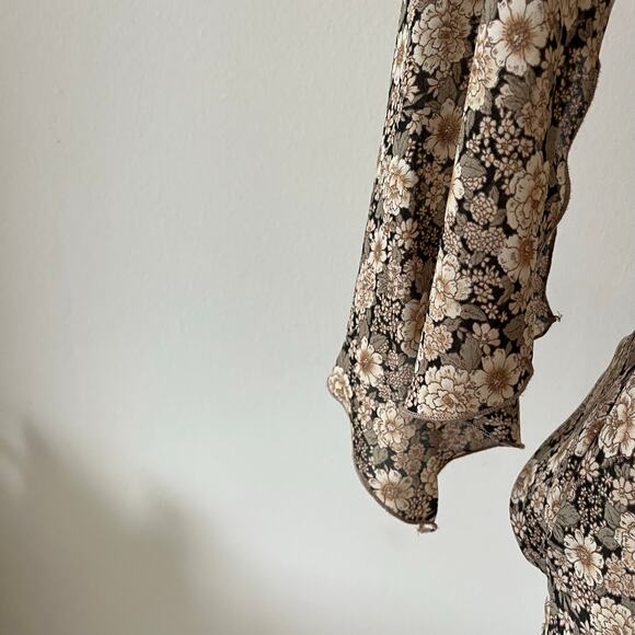 Vtg Y2K 2000s Dark Floral Bell Sleeve Blouse Wmns L Boho Whimsygoth Grunge - Picture 3 of 9